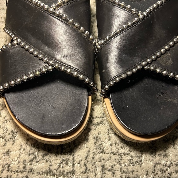 Zara Trafaluc Black & Silver Beaded Criss-Cross Chunky Platform Sandals Size 9 - Picture 5 of 14